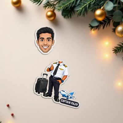 Personalized Airplane Pilot Male Bobblehead Caricature   Custom with Face Cutout & Name  Battery Powered Moving Head Feature Tabletop Decor  Gift for Pilot & Airplane Lover